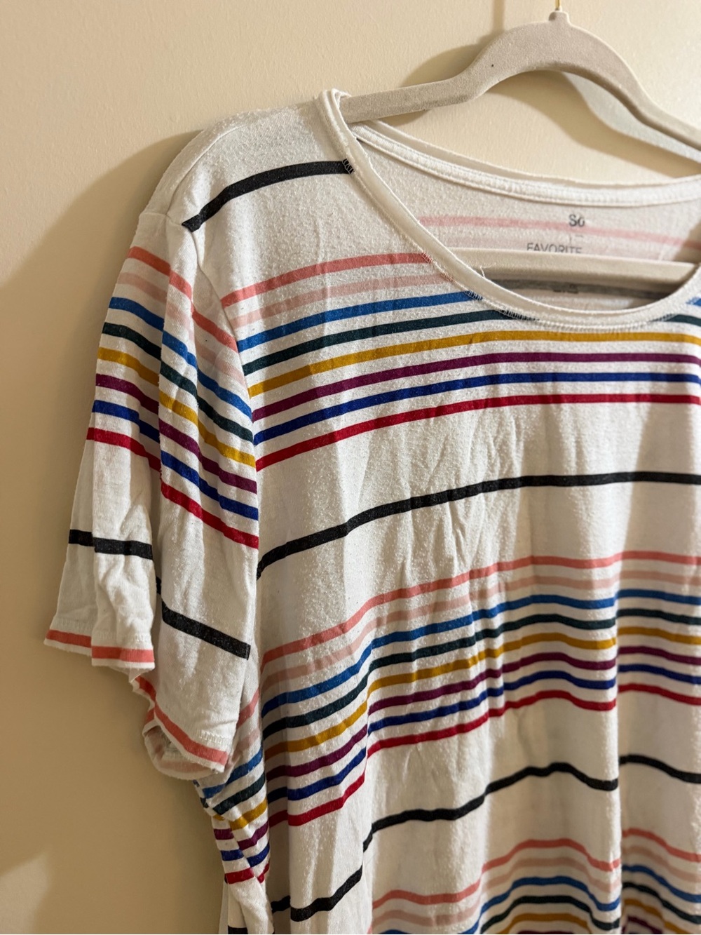 Sonoma White Scoop Neck Tee with Multicolor Stripes - Picture 3 of 7